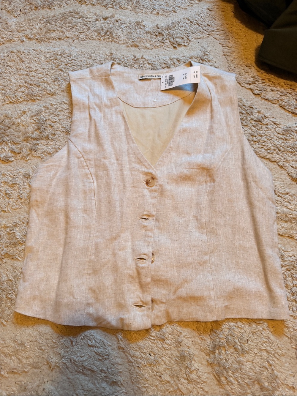 Abercrombie & Fitch Women's Cream Linen Button-Front Vest